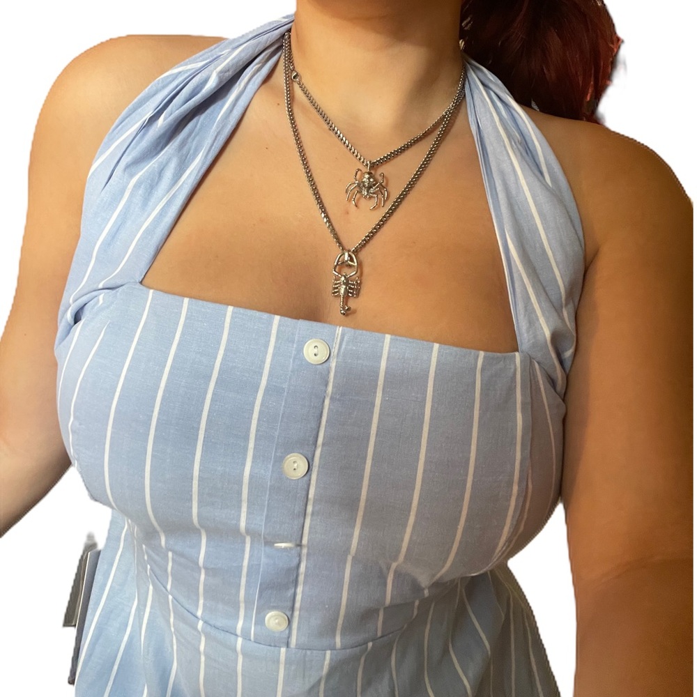 BRAND NEW BABY BLUE WITH WHOTE STRIPE HALTER MIDI DRESS FROM BP NOSTROMS!